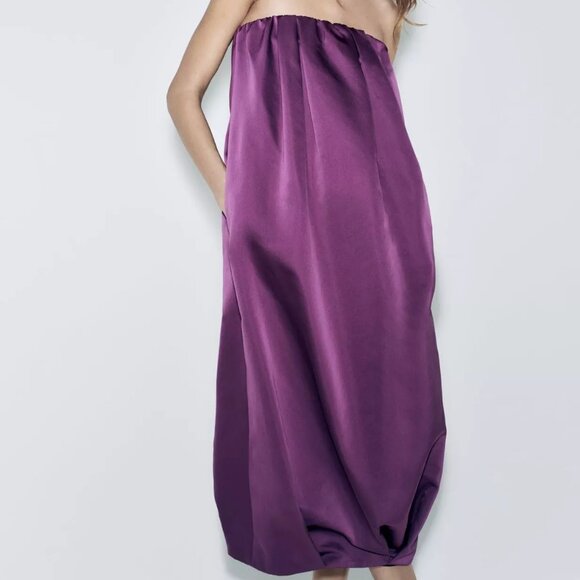 ZARA WOMAN NWT FW23 STRAPLESS PANELLED DRESS LIMITED EDITION AUBERGINE 8248/754 - Picture 7 of 16